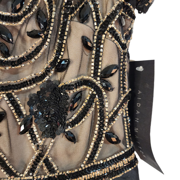 Nwt Aidan Mattox Boat Neck Short Sleeve Embellished Tafetta Dress size 12 - Picture 3 of 11